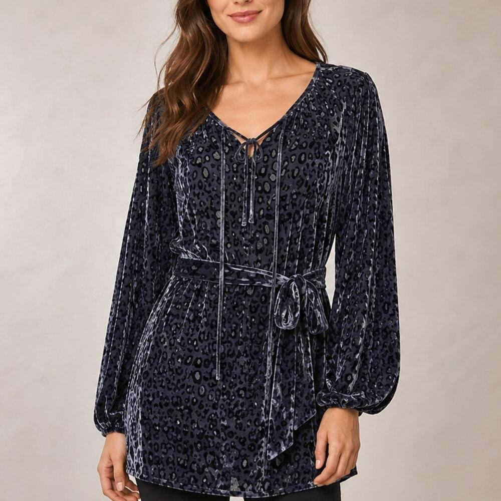 What Goes Around Comes Around Silk Velvet Burnout Tunic Medium Animal NWT